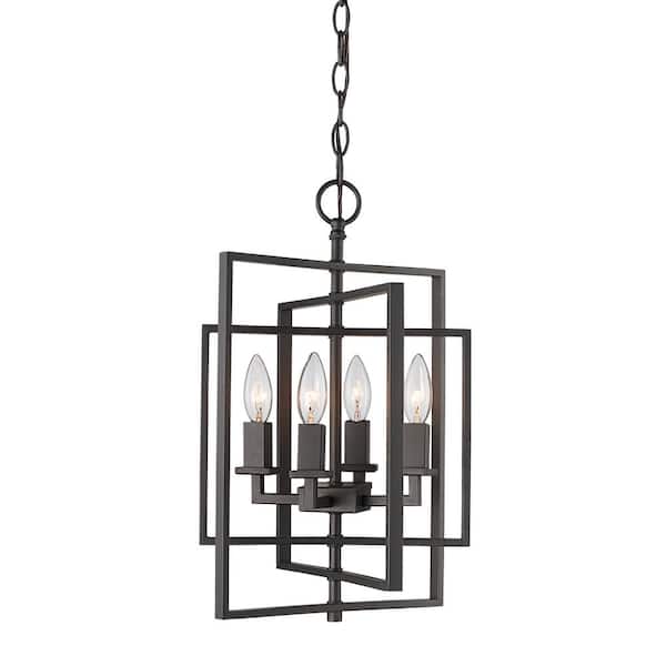 Bel Air Lighting El Capitan 14 in. 4-Light Oil Rubbed Bronze Pendant Light Fixture with Caged Metal Shade