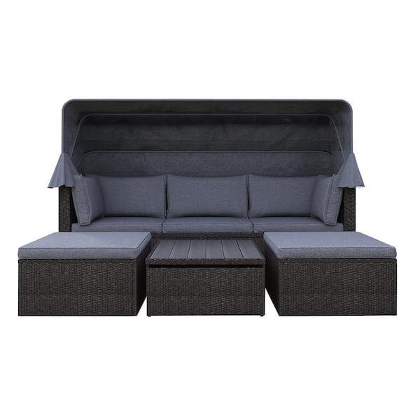 Boosicavelly 4-Piece Wicker Outdoor Day Bed with Gray Cushions
