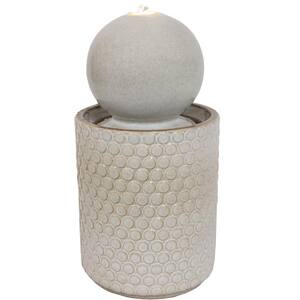 Modern Orb on Circle-Pattern Base Ceramic Outdoor Cascading Fountain with LEDs