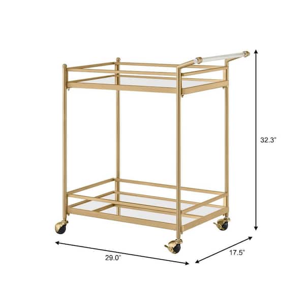 Gold Metal Bar Cart with Mirrored Glass Shelves (29 in. W)