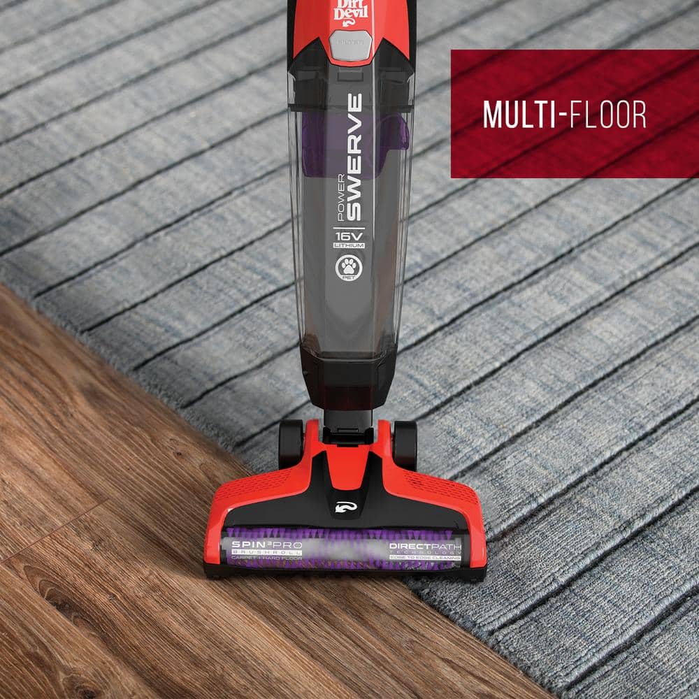 Red Cordless Bagless Stick Vacuum for Pets with Plastic Handle