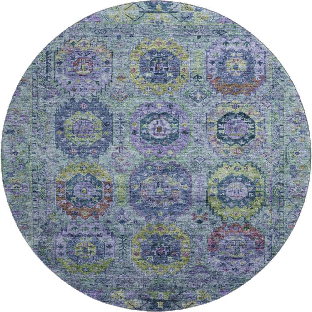 Mayfield Premium Machine Washable Abstract AMF2228 Green 8 ft. x 8 ft. Round Rug price history on PriceWatchPro