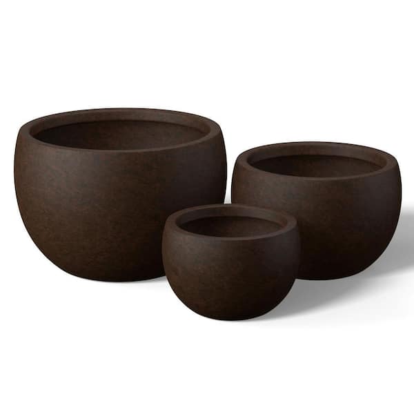 11.5 in. 15 in. 19 in. Earthy Brown Concrete Round Planter / Pot with Drainage Holes (Set of 3)