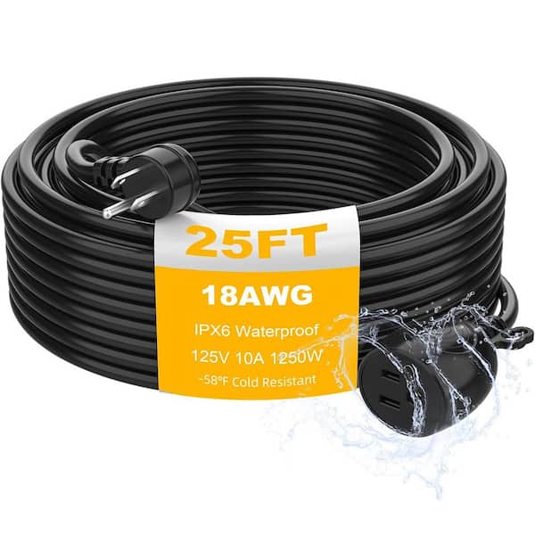 25 ft. 18AWG/3 Prong Heavy Duty IPX6 Waterproof Extension Cord for Indoor/Outdoor Use Cold Weather Fireproof