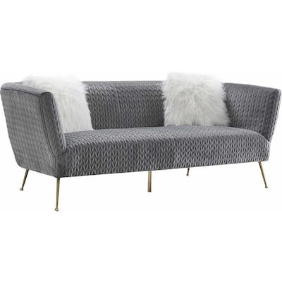 Lafayette 85 in. Grey Solid Velvet 3-Seater Sofa with 2 Pillows