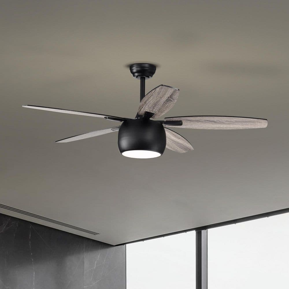 Matte Black 52" Ceiling Fan with Reversible Blades and LED Light