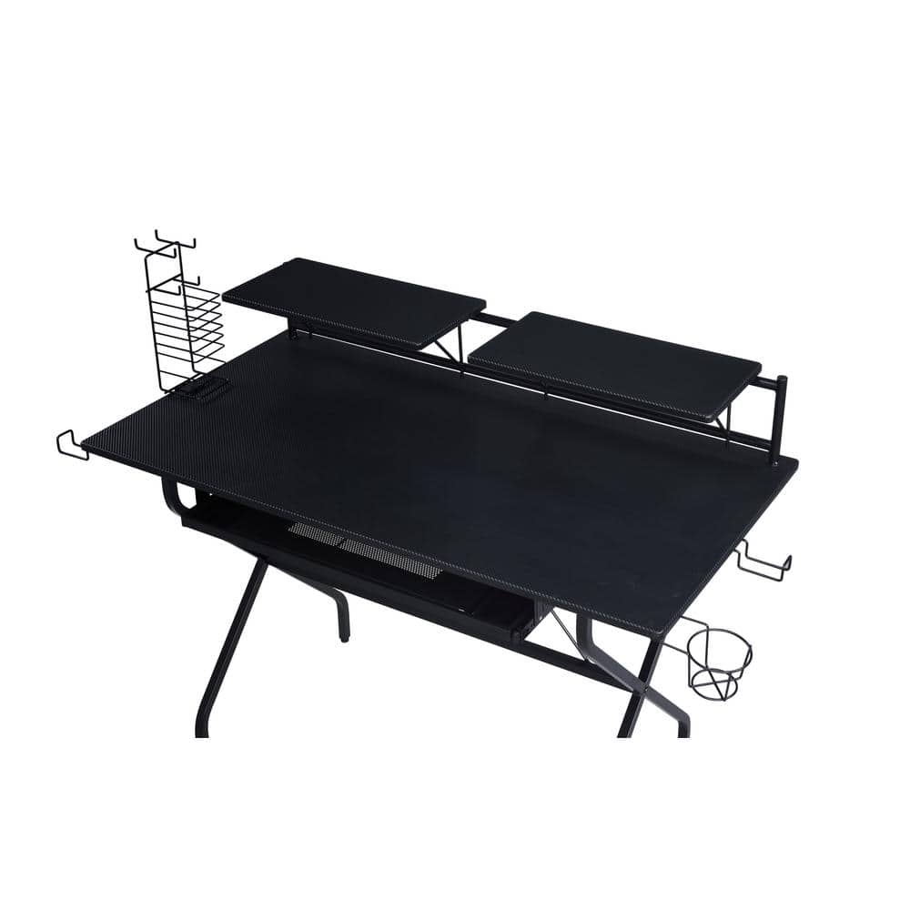 Hartman 53" Black Wood Computer Desk with Hutch and Cup Holder