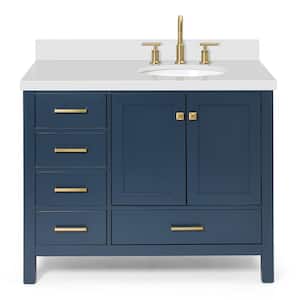 Cambridge 43 in. W x 22 in. D x 36 in. H Vanity in Midnight Blue with Pure White Quartz Top