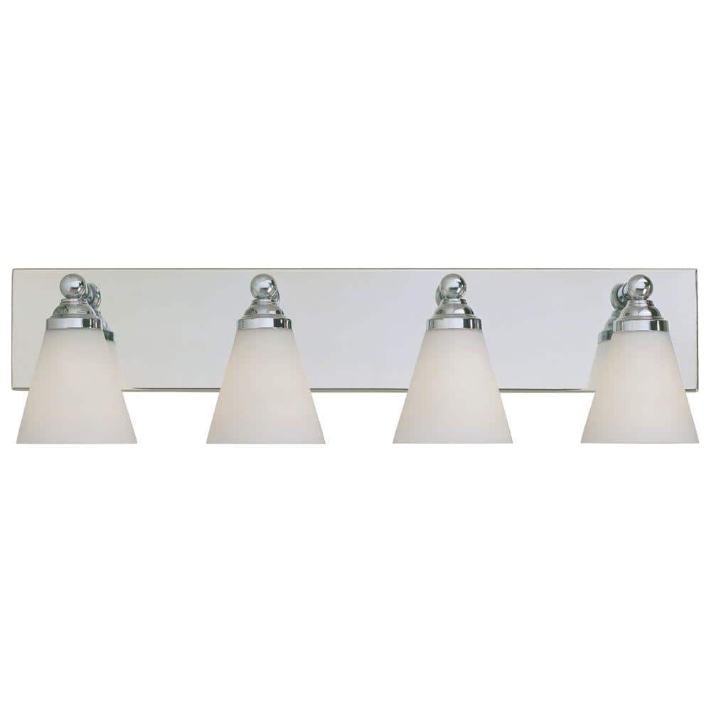 Hudson Elegant Chrome 4-Light Bathroom Wall Fixture with White Opal Glass