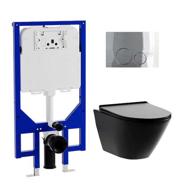 Simple Project 2-Piece 0.8/1.6 GPF Dual Flush Elongated Wall Hung Toilets in Black, with In-Wall Toilet Carrier System for Wall-Hung