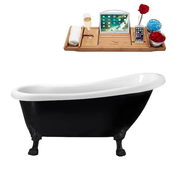 61 in. Acrylic Clawfoot Non-Whirlpool Bathtub in Glossy Black With Matte Black Clawfeet And Matte Black Drain