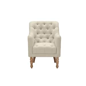 Ansel Light Beige Upholstered Linen Accent Arm Chair With Button Tufted