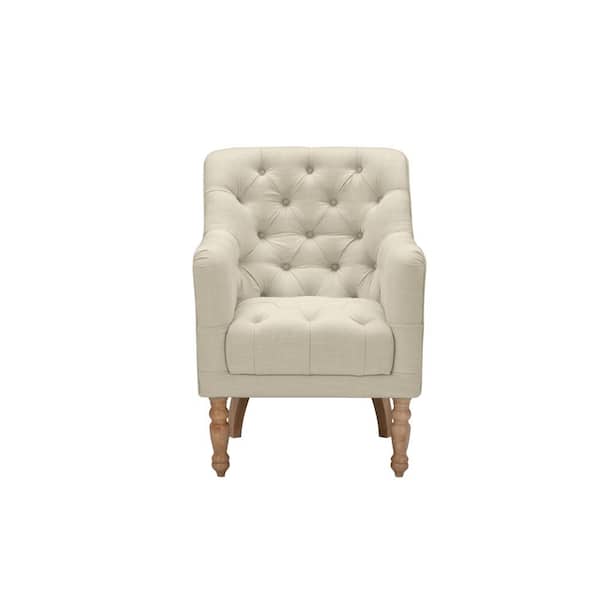 Rustic Manor Ansel Light Beige Upholstered Linen Accent Arm Chair With Button Tufted