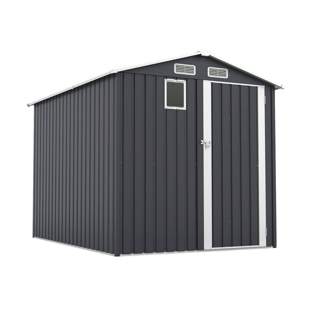 6 ft. W x 8 ft. D Metal Outdoor Storage Shed with Double Pitched Roof Lockable Door Window (48 sq. ft. ) in Dark Gray price history on PriceWatchPro