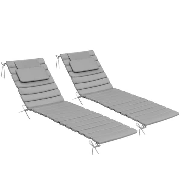 Pellebant 20.9 in.  x 70.9 in.  Multi-Piece Outdoor Chaise Lounge Cushions with Headrest in Light Gray (2-Pack)