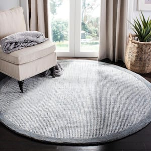 Abstract Navy/Ivory 6 ft. x 6 ft. Round Border Area Rug