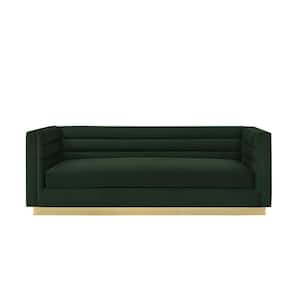 Annemarie 34 in. Square Arm Style Upholstered Velvet Tufted Straight in Shape 3-Seat Sofa in Hunter Green