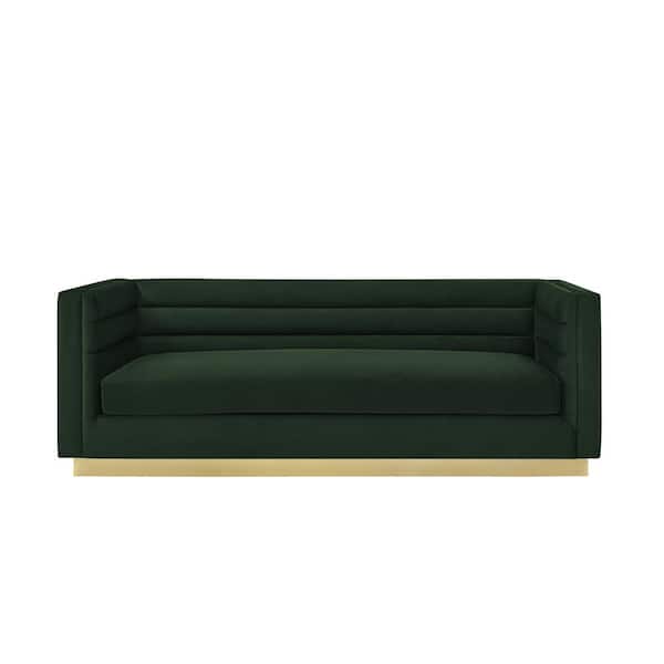 Inspired Home Annemarie 34 in. Square Arm Style Upholstered Velvet Tufted Straight in Shape 3-Seat Sofa in Hunter Green