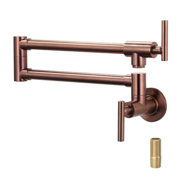 Wall Mounted Pot Filler 2-Handles Kitchen Faucet with 360° Spout Swivel in Rose Gold