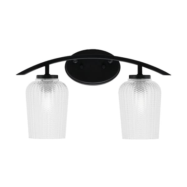 Unbranded Siena 18.25 in. 2-Light Vanity Light Matte Black with Clear Textured Glass Shades