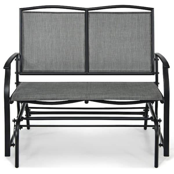 WELLFOR 2-Person Metal Outdoor Glider Rocking Chair in Gray