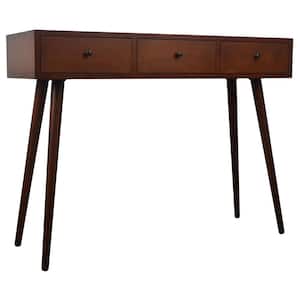 Mid 42 in. Walnut Standard Rectangle Wood Console Table with Drawers