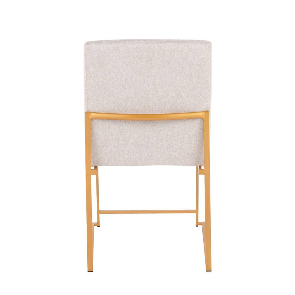 Set of 2 Beige Upholstered Dining Chairs with Gold Metal Frame