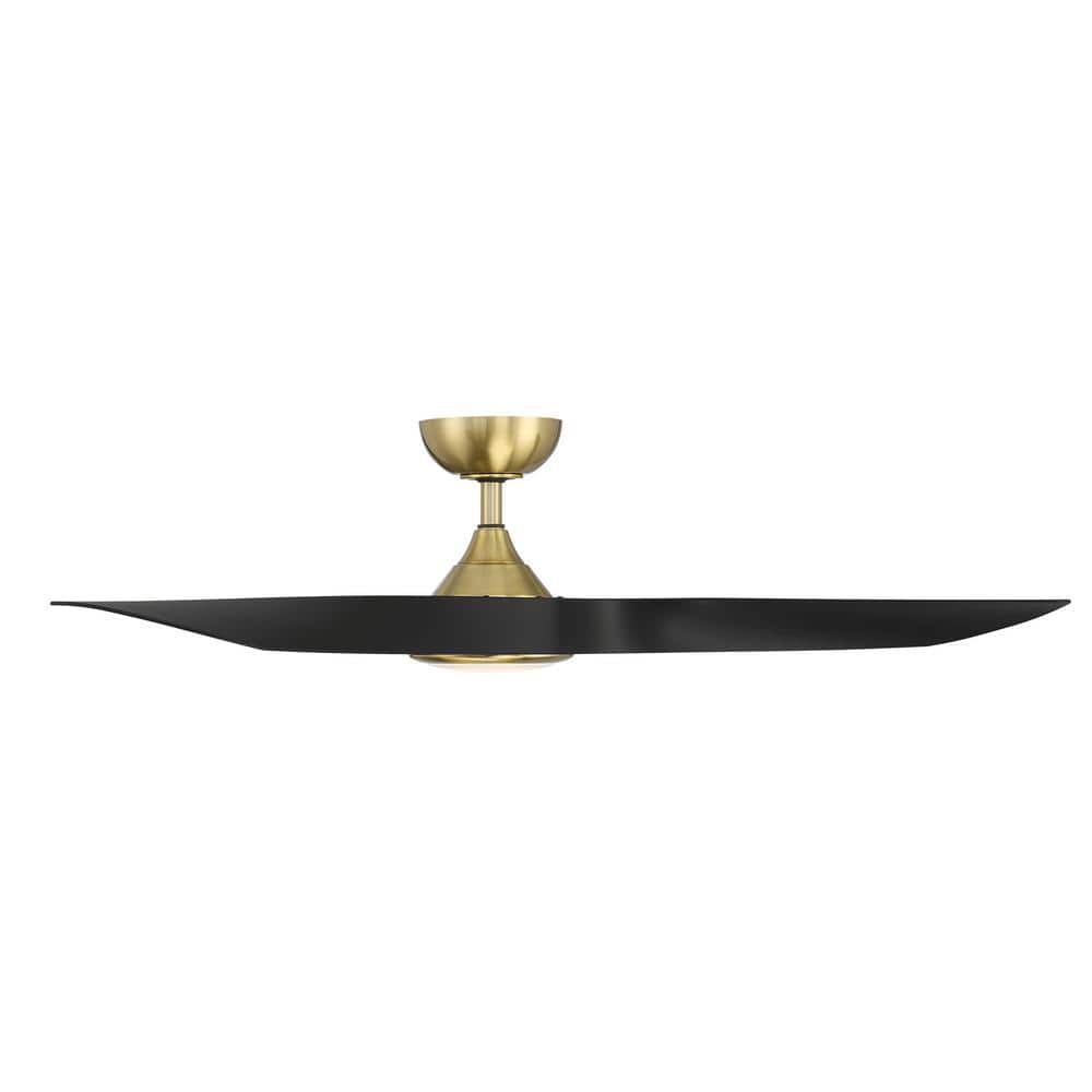 54" Soft Brass and Matte Black Smart Ceiling Fan with LED Light and Remote