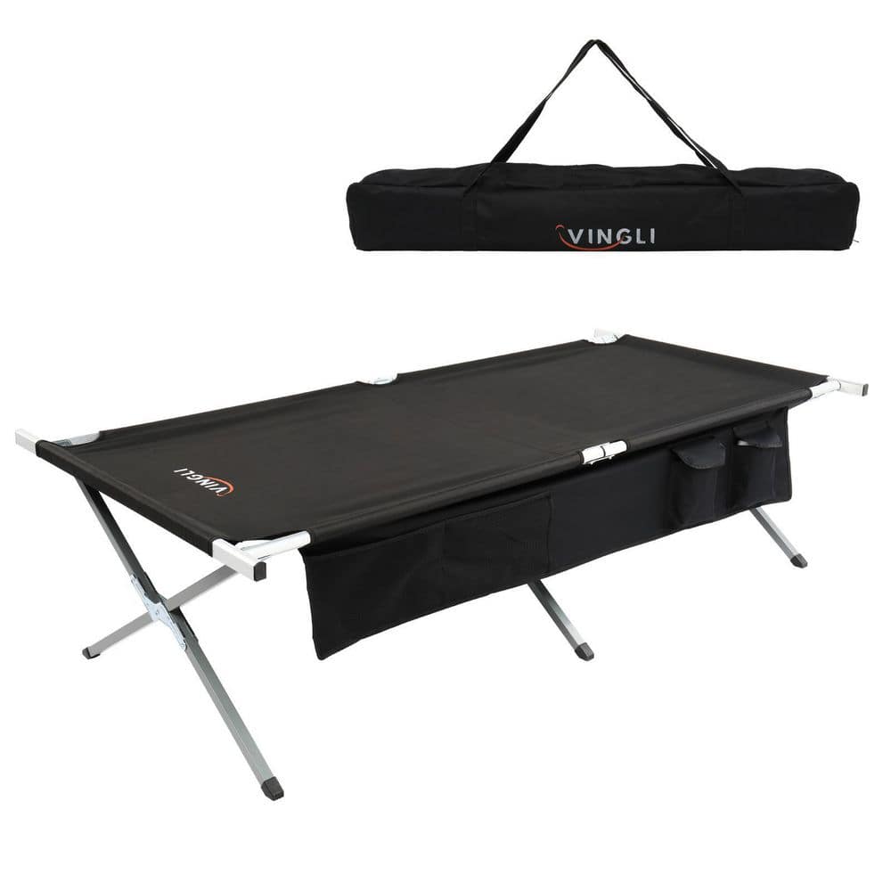 CLOCITYPLUS Portable Military Folding Camping Cot with Adult Tote Bag Black  1-Pack & Reviews