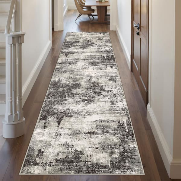 Black Forest Black 2 ft. x 8 ft. Washable Modern Abstract Runner Rug