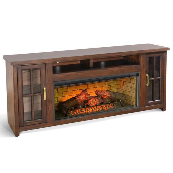 Benjara Gery Dark Brown TV Stand Console Fits TVs up to 85 in