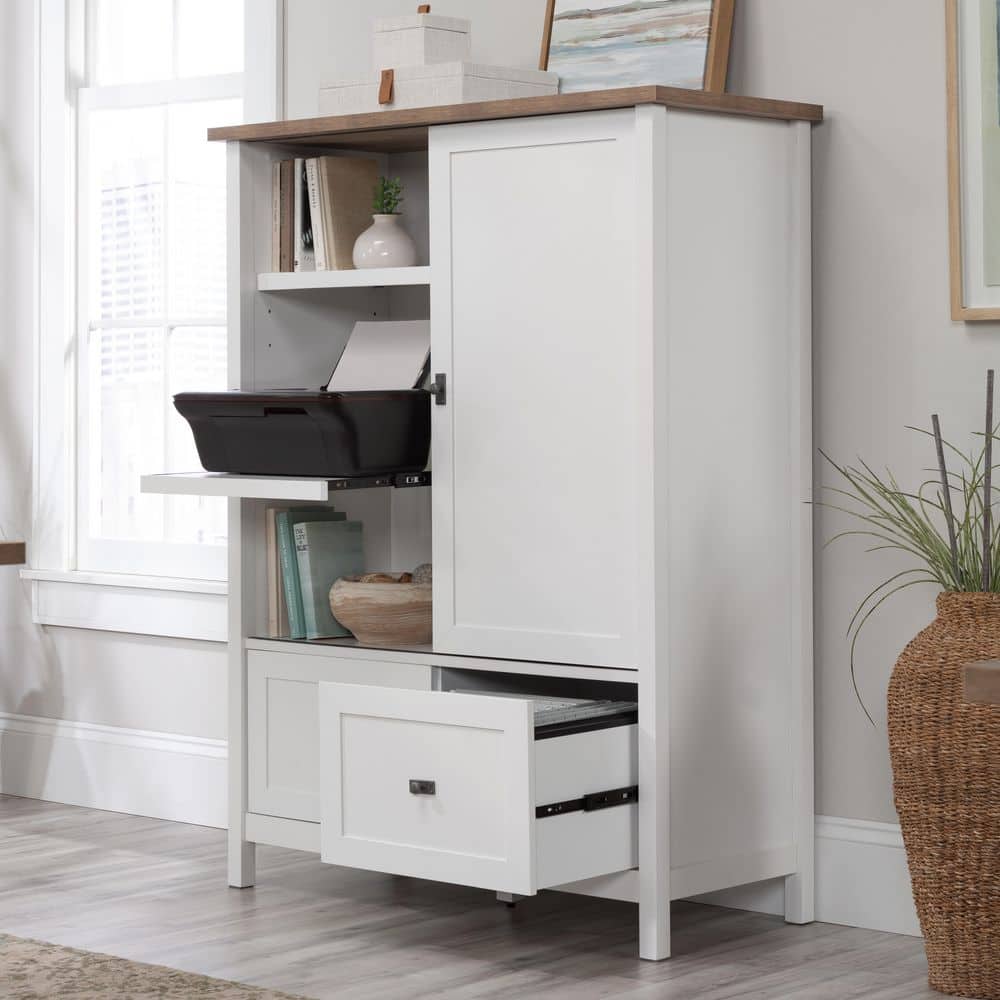 White Adjustable Shelving Office Storage Cabinet with File Drawers
