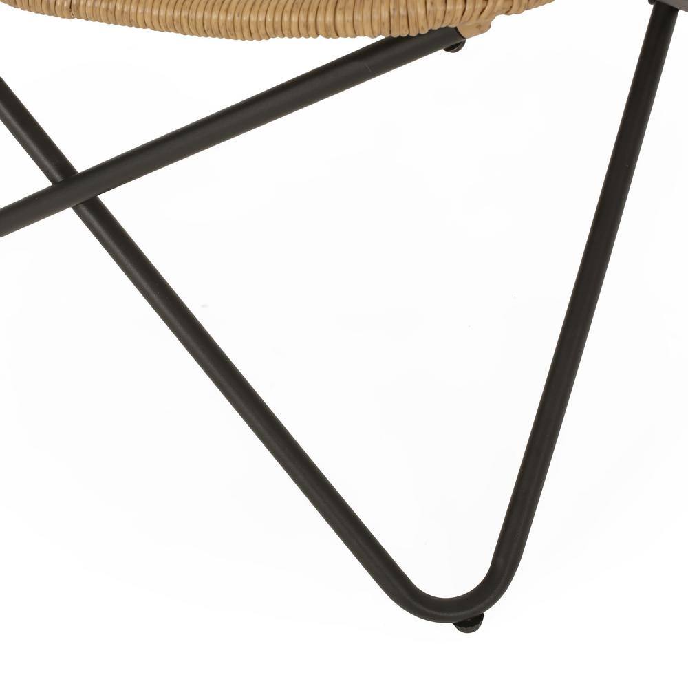 Light Brown and Black Wicker Bohemian Armchair Set with Iron Legs