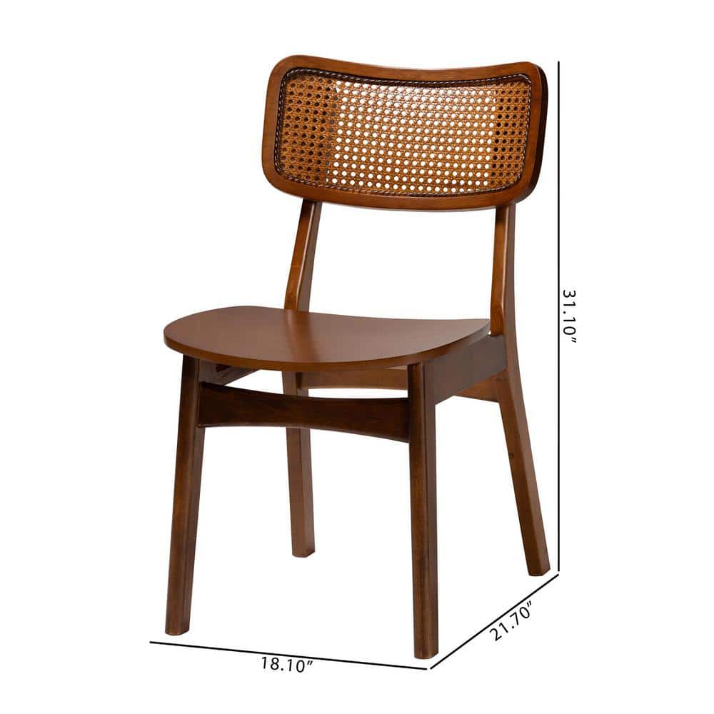 Walnut Brown Low Rattan and Cane Side Chair