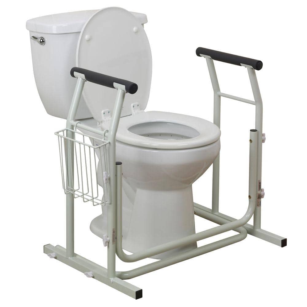 White Aluminum Stand Alone Toilet Safety Rail with Padded Handles