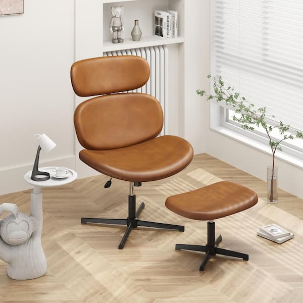 Bestier Modern Brown PU Leather Swivel Chair with Ottoman Lounge Chair Recliner Occasional Chair for Living Room and Office
