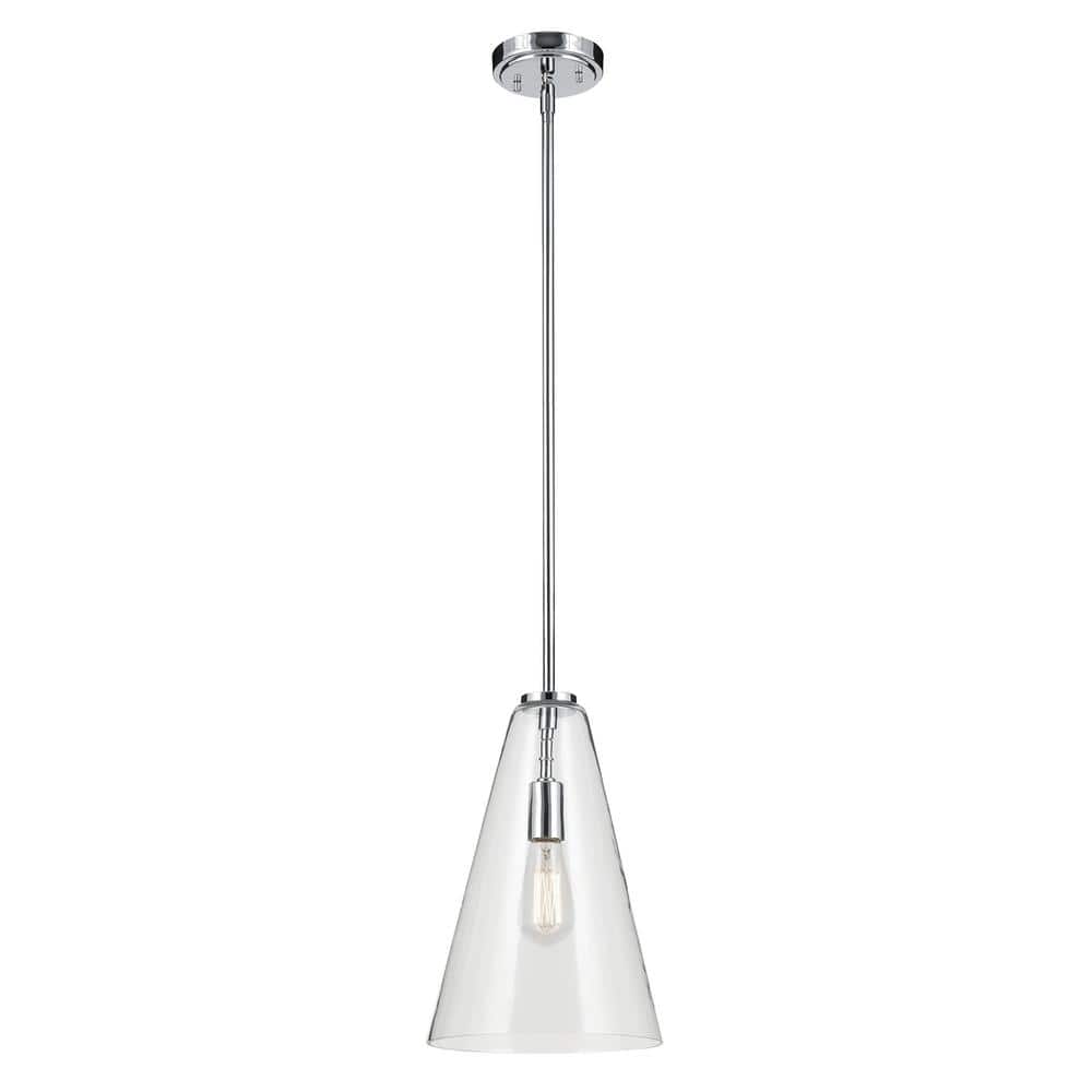 Chrome and Clear Glass Cone Pendant Light with Adjustable Height