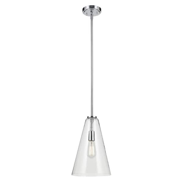 KICHLER Everly 10.25 in. 1-Light Chrome Modern Shaded Cone Kitchen Hanging Pendant Light with Clear Glass