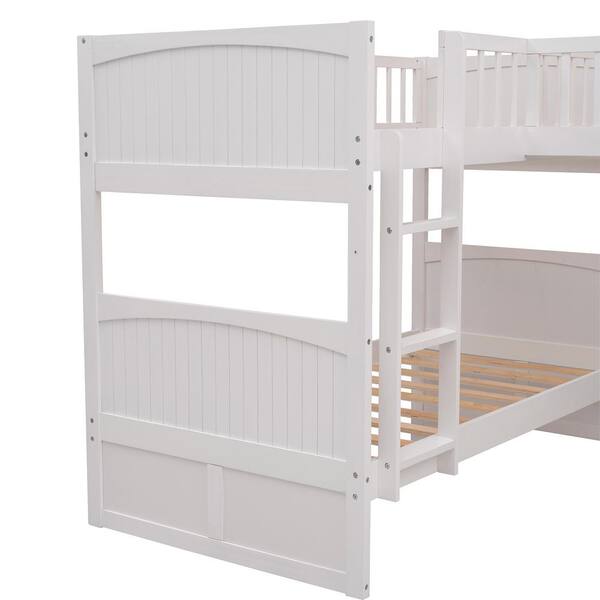 Harper Bright Designs L Shaped White Twin Over Bunk Bed With Ladder And Stairway Sm000303aak Harper Bright Designs L Shaped White, Bedz King Stairway Bunk Beds Twin Over Full