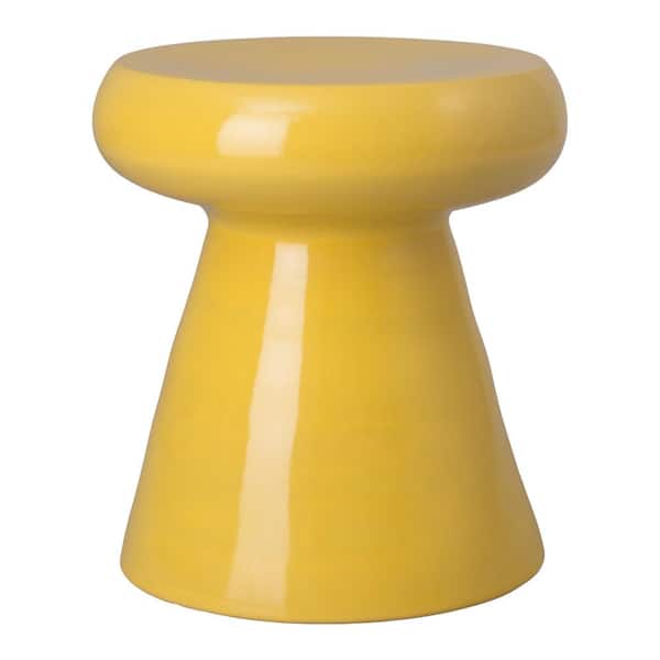 Emissary Mushroom 18 in. H Glossy Glaze Mustard Yellow Round Ceramic Garden Stool 12195MY - The ...
