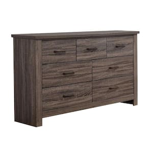 16 in. Oak Gray 7-Drawer Wooden Dresser Without Mirror