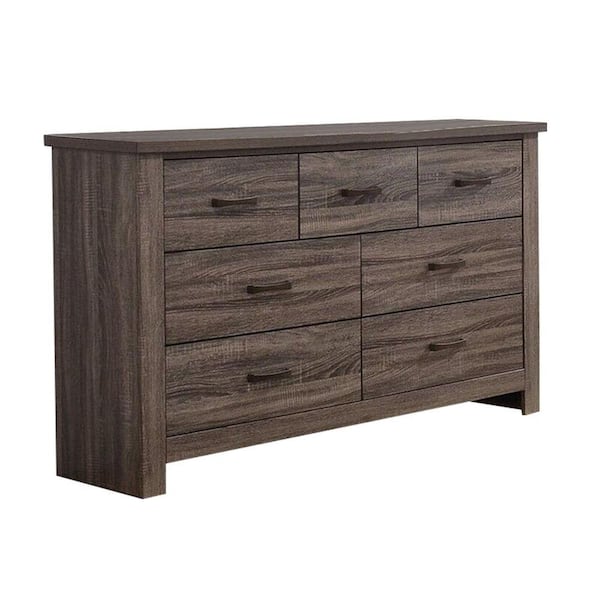 Benjara 16 in. Oak Gray 7-Drawer Wooden Dresser Without Mirror