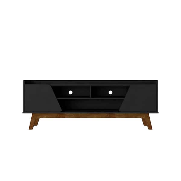 Manhattan Comfort Marcus Matte Black Mid-Century Modern TV Stand Fits TVs Up to 65 in. with Solid Wood Legs