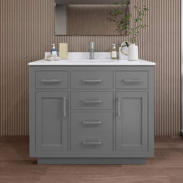 Wyndham Collection Beckett TK 42 in. W x 22 in. D x 35 in. H Single Bath Vanity in Dark Gray with Carrara Cultured Marble Top