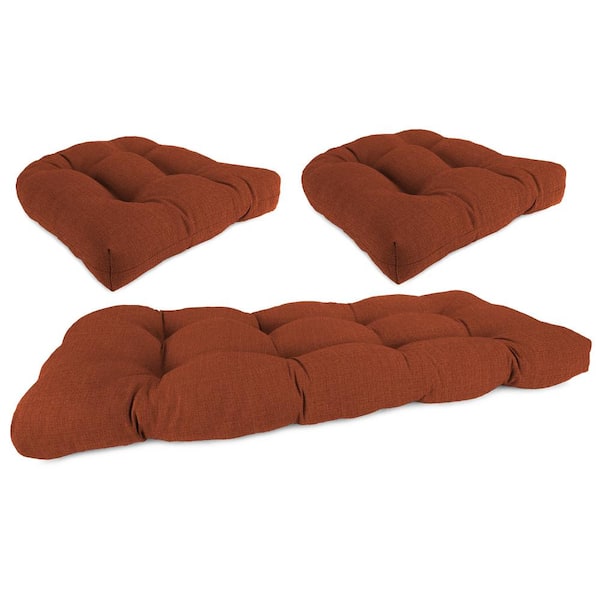 Jordan Manufacturing 44 in. L x 18 in. W x 4 in. T McHusk Brick Outdoor Rectangular Wicker Cushion Set with 1 Bench and 2 Seat Cushions