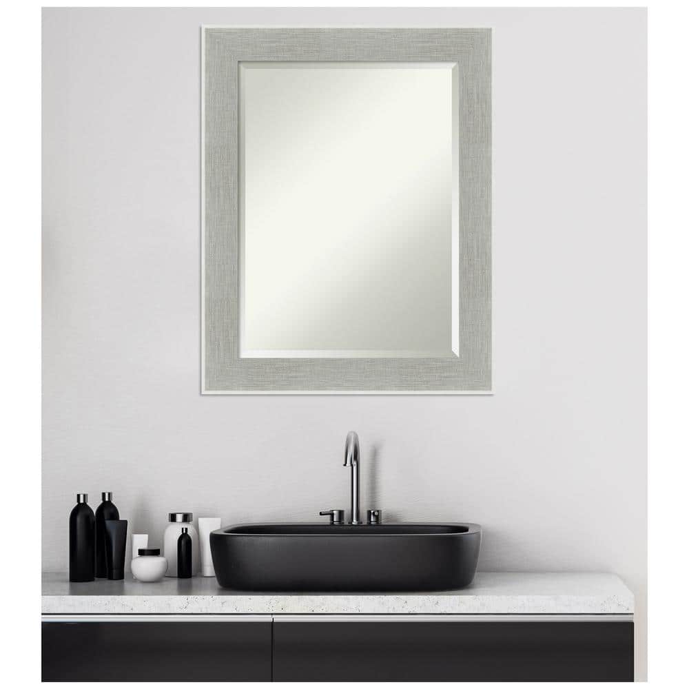 Glam Silver Rectangular Wall Mirror with Linen Frame