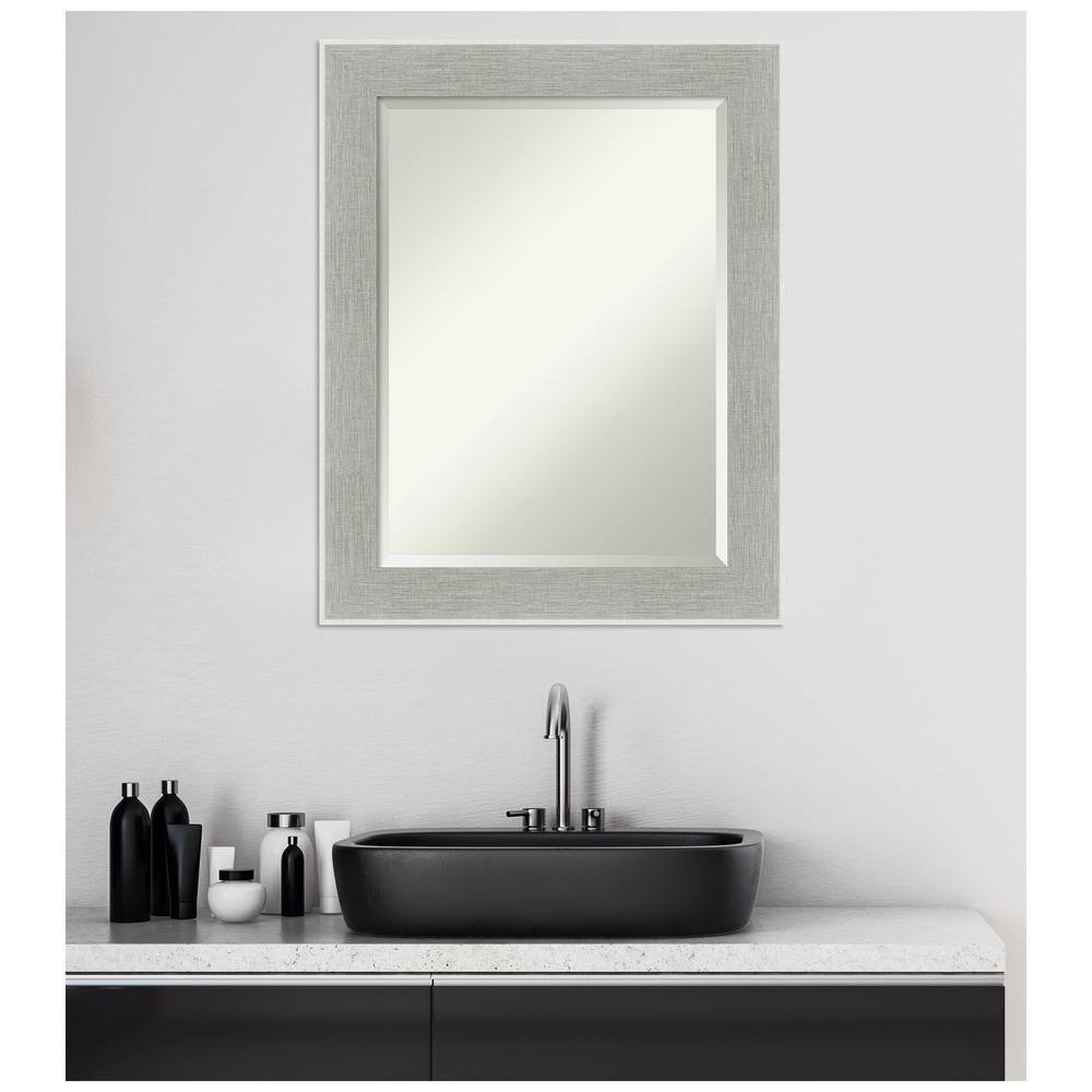 Glam Silver Rectangular Wall Mirror with Linen Frame