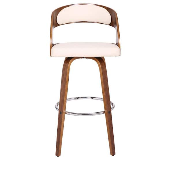 HomeRoots 41 in. Cream and Brown Iron Swivel Low Back Bar Height Chair with Footrest