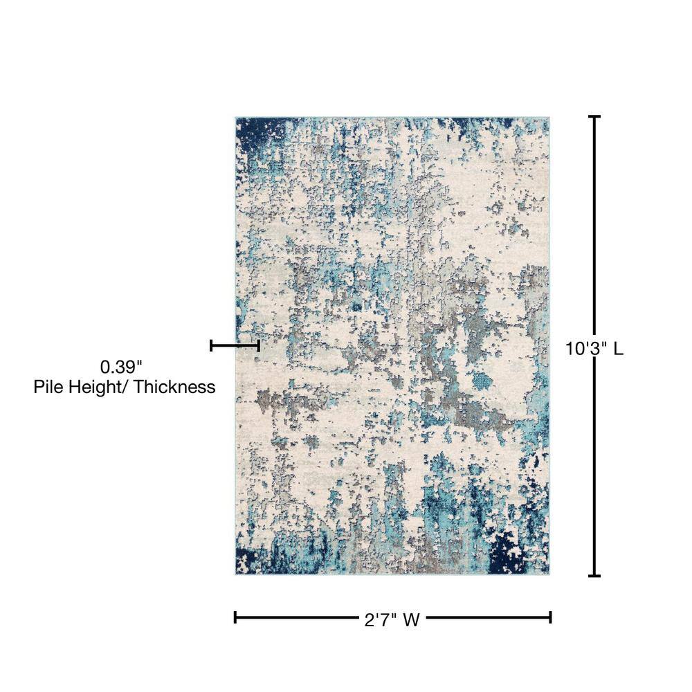 Livabliss Blue and Aqua Abstract Runner Rug, 2'7" x 10'3"