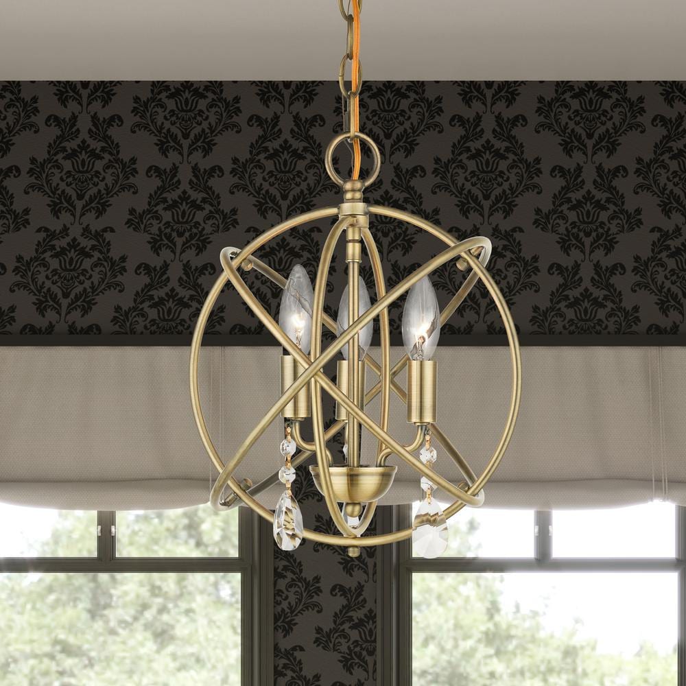 Antique Brass Mini 3-Light Chandelier with Crystal Accents